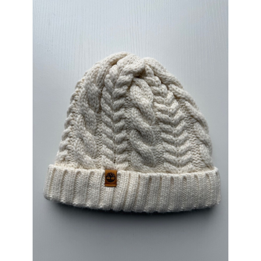 Timberland Cream Cable Knit Sherpa Lined Beanie OS